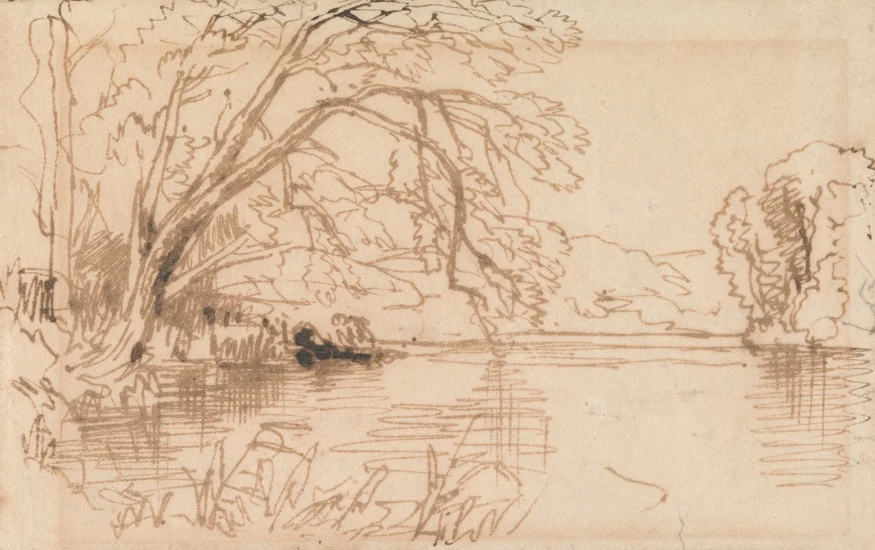 A Tree Overhanging A River by Thomas Creswick - Canvas Print
