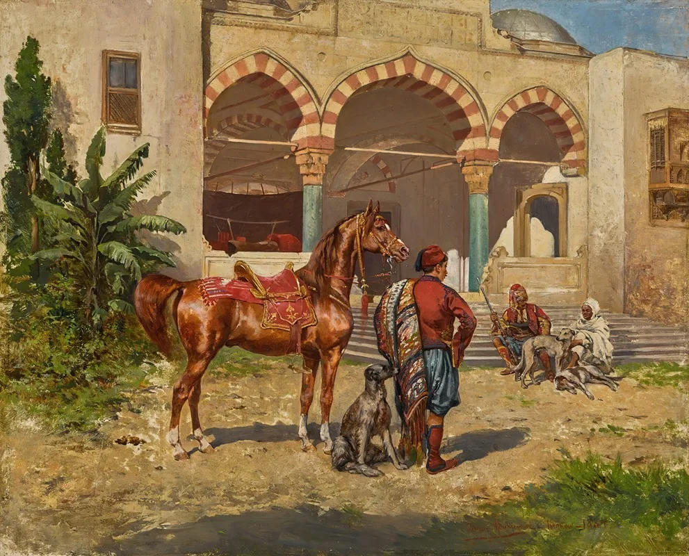 A Turkish Courtyard by Tadeusz Ajdukiewicz - Canvas Print