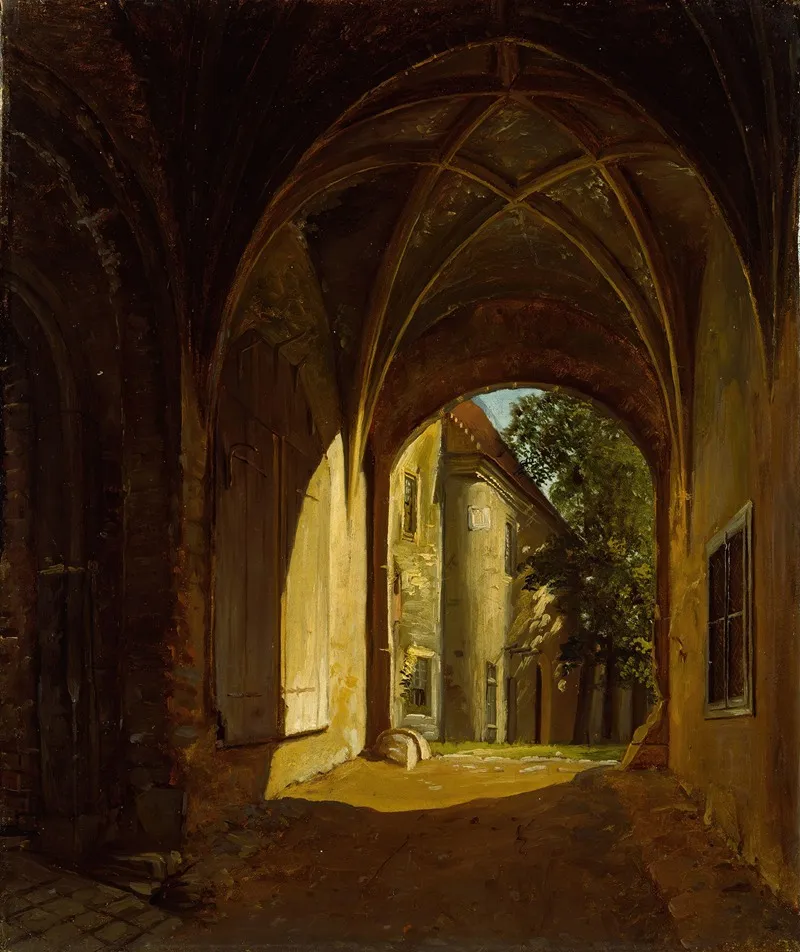 A Vaulted Hall In The Scharfenberg Castle Near Dresden by Thomas Fearnley - Canvas Print