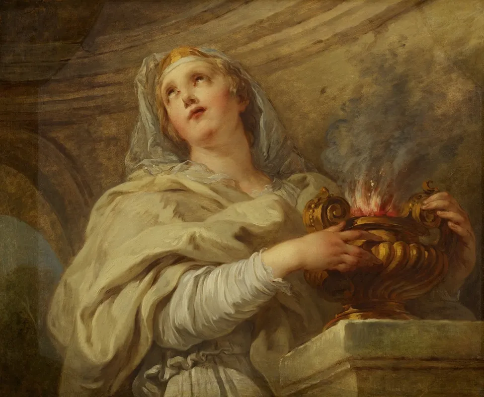 A Vestal Virgin Tending Fire