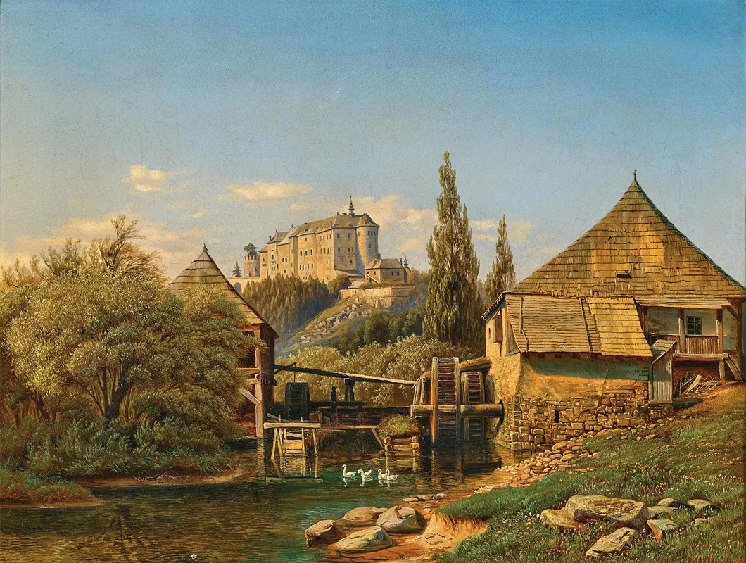 A View Of A Weir In The Sazava River In The Background Cesky Sternberk Castle