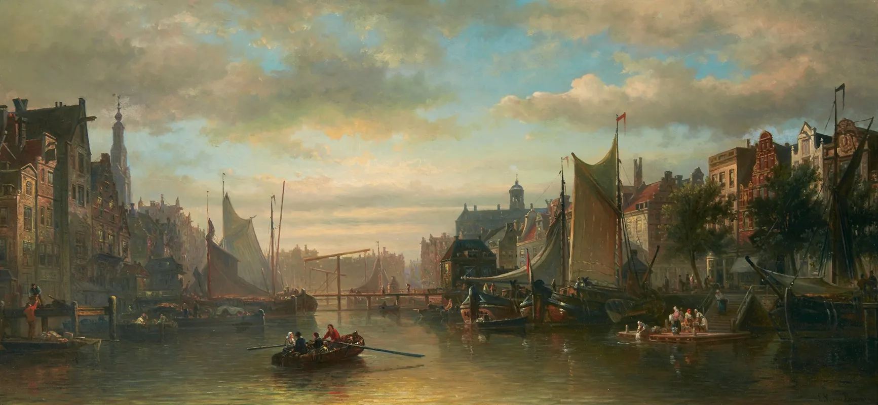 A View Of Amsterdam 2 by Elias Pieter van Bommel - Canvas Print