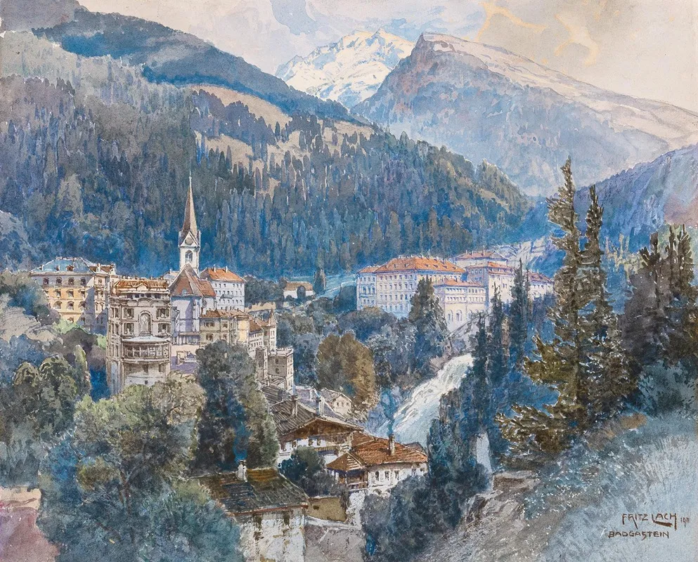 A View Of Bad Gastein And The Waterfall
