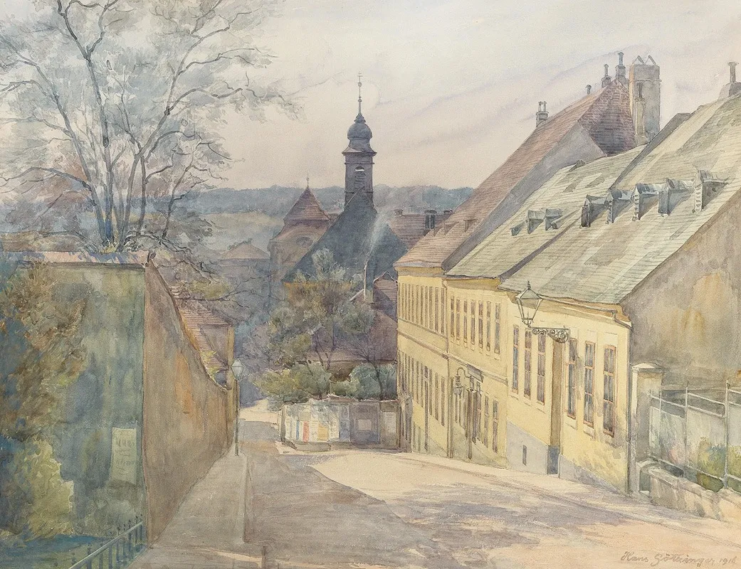 A View Of Diesterweggasse And St Rochus Chapel In Penzing by Hans Götzinger - Canvas Print