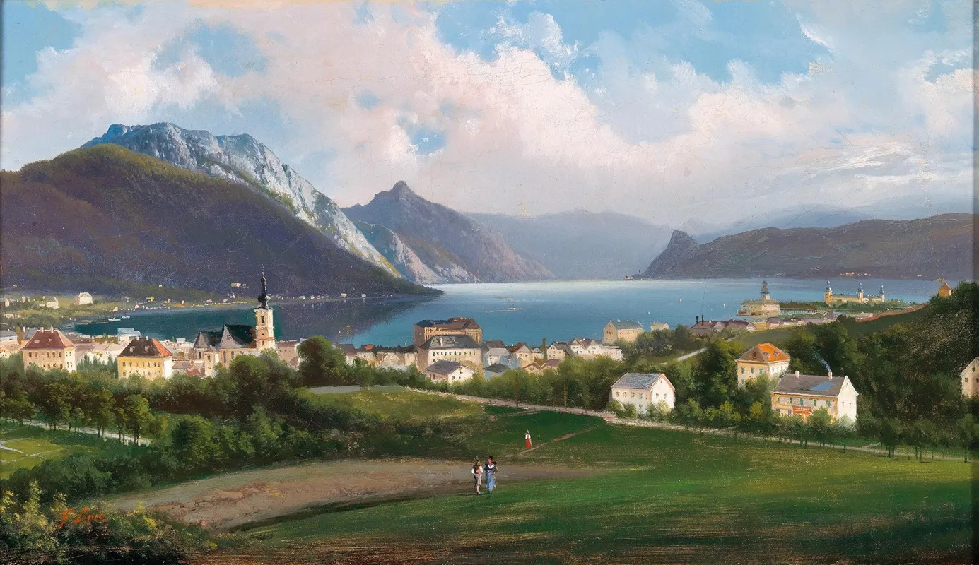 A View Of Gmunden On Lake Traunsee 2 by Ferdinand Lepie - Canvas Print