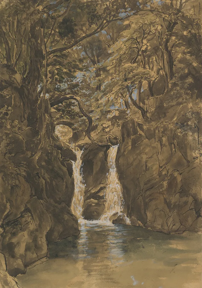 A View Of Lower Rydal Falls Cumbria by Thomas Fearnley - Canvas Print