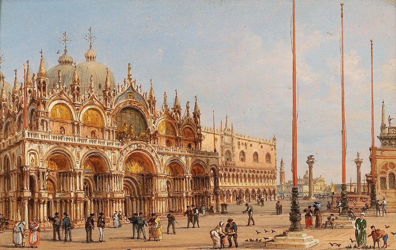 A View Of St Marks Basilica And A View Of St Marks Square by Giovanni Grubacs - Canvas Print