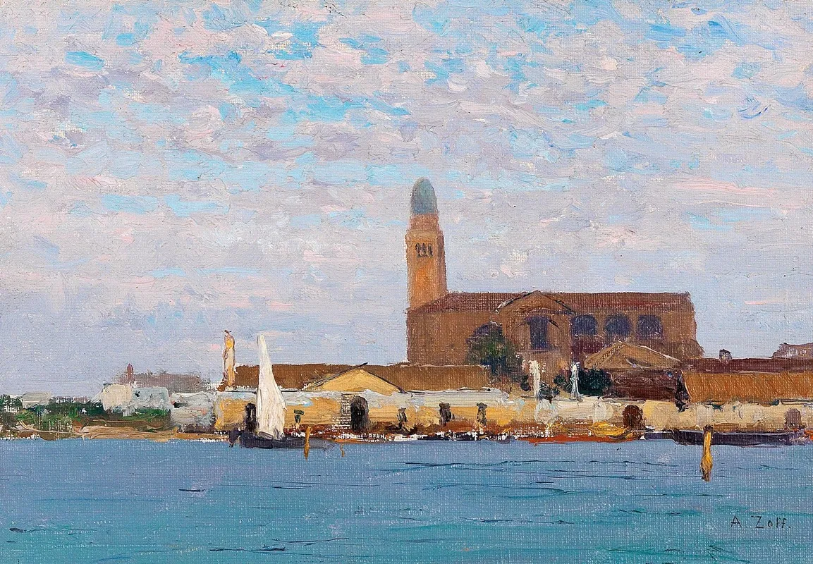 A View Of The Cathedral In Chioggia by Alfred Zoff - Canvas Print