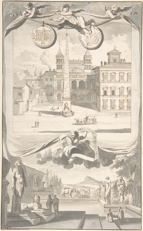 A View Of The Obelisk And Saint John In Lateran Above And A View Of An Egyptian Site Below by Jan Goeree - Canvas Print