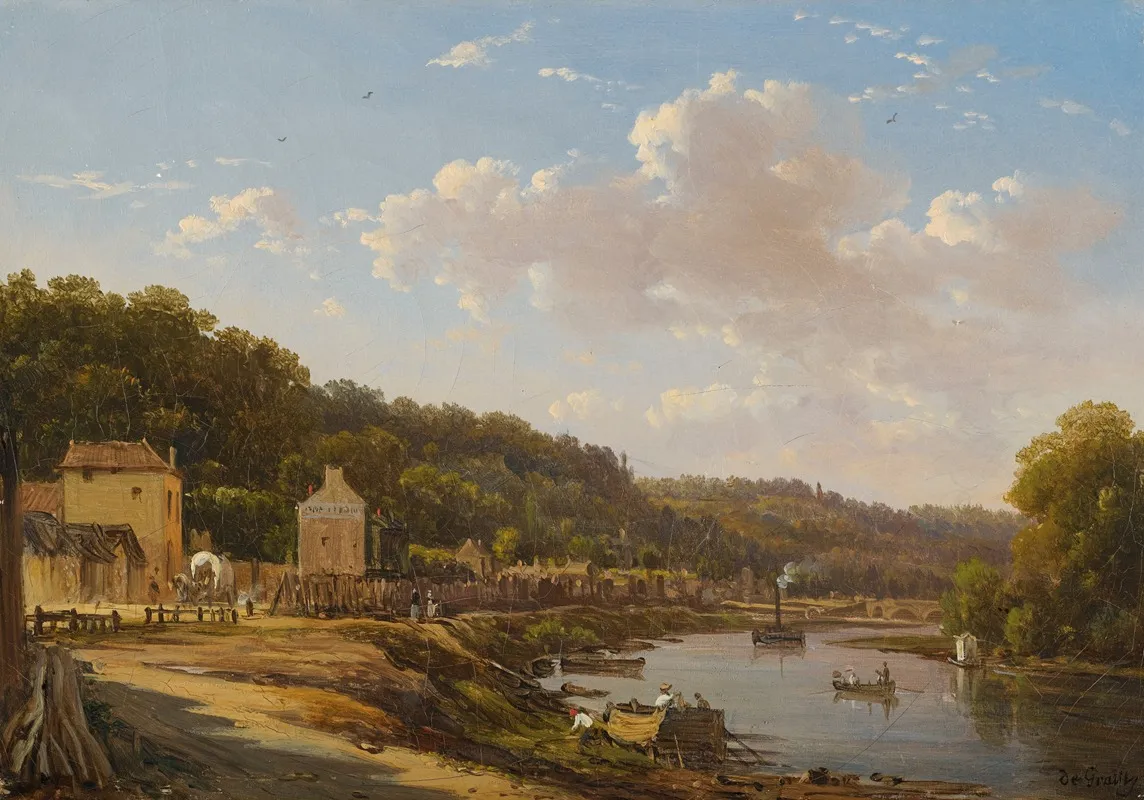 A View Of The Seine And The Coteaux De Suresnes by Victor de Grailly - Canvas Print