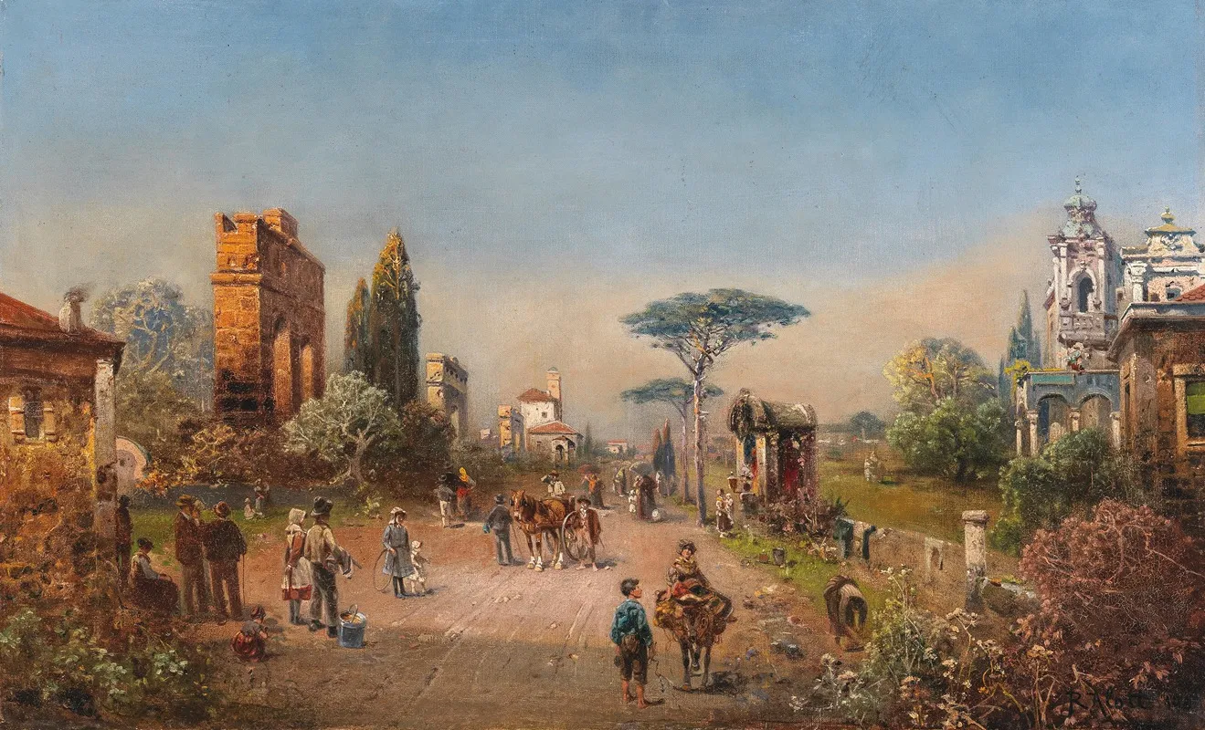 A View Of The Via Appia by Robert Alott - Canvas Print