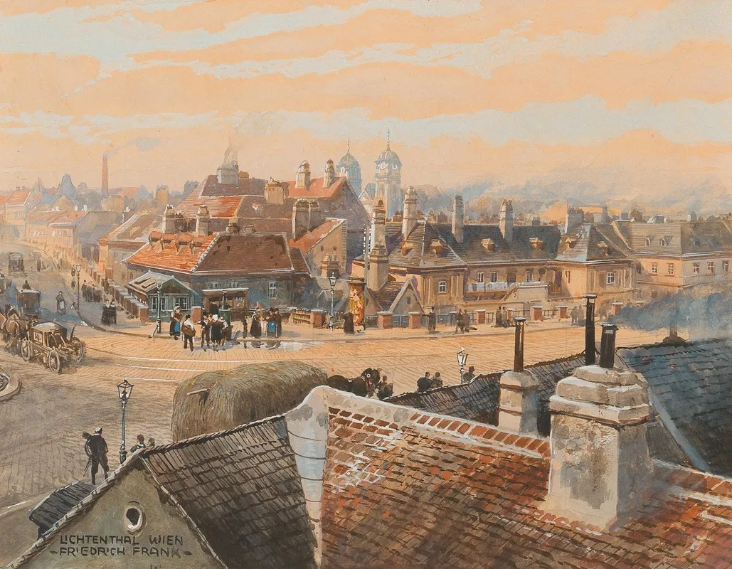 A View Of The Viennese Suburb Lichtenthal With Schubert Church by Friedrich Frank - Canvas Print