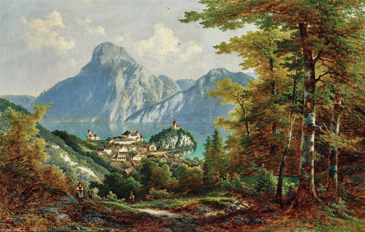 A View Of Traunstein And Traunkirchen by Ferdinand Lepie - Canvas Print