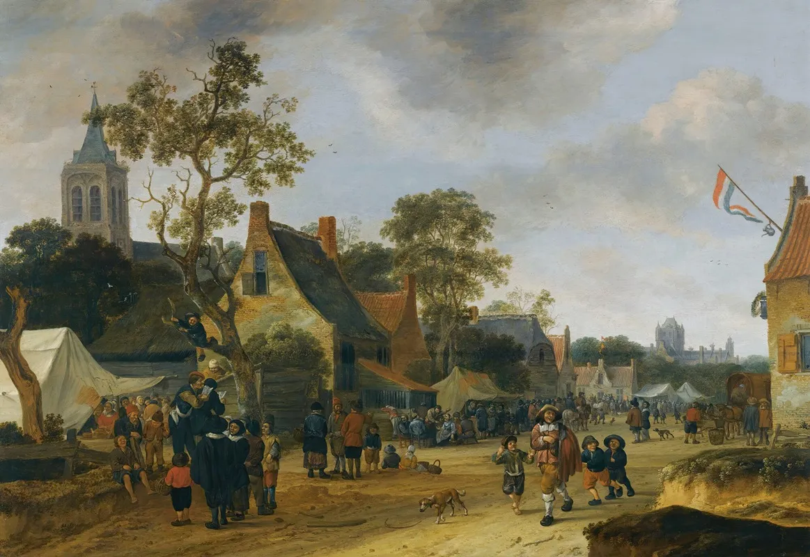 A Village Kermesse With Numerous Figures And Market Stalls by Salomon Rombouts - Canvas Print