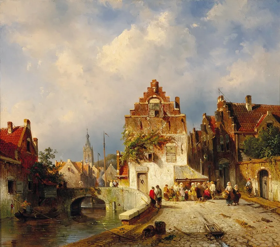 A Village Scene With A Bridge by Charles Leickert - Canvas Print