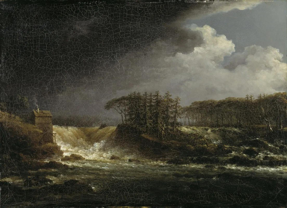 A Waterfall Alvkarleby by Carl Johan Fahlcrantz   - Canvas Print