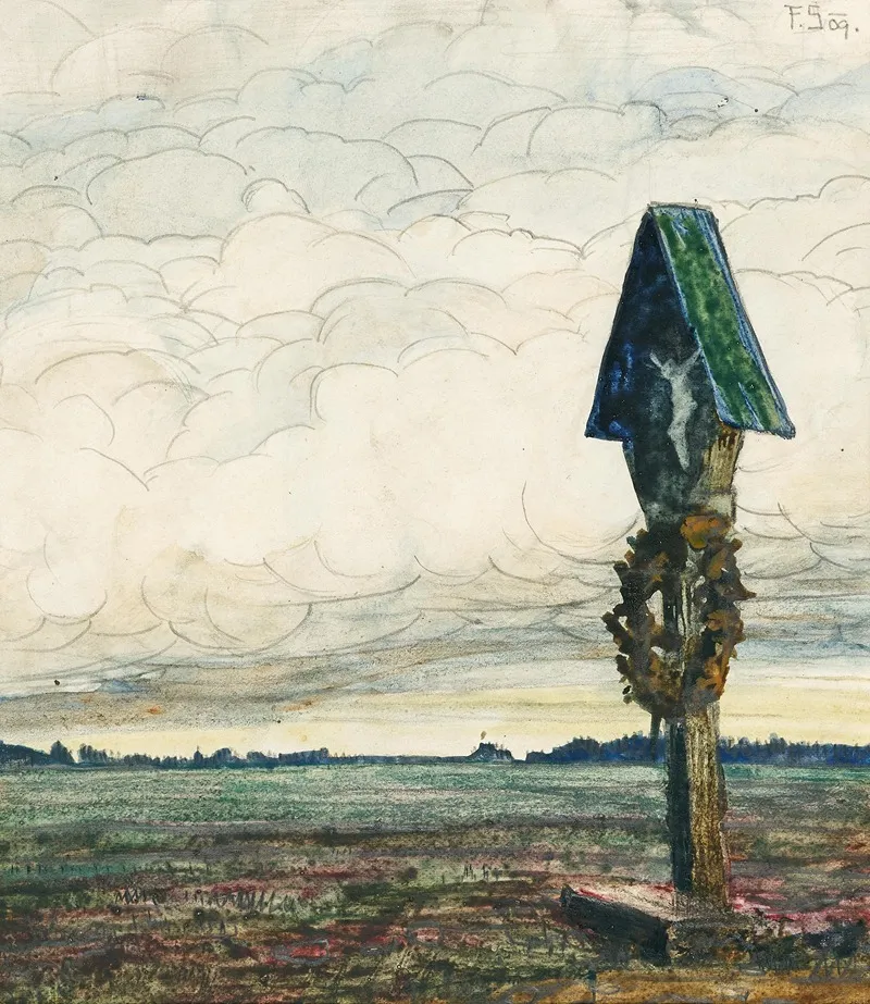 A Wayside Cross Under Storm Clouds by Franz Sedlacek - Canvas Print
