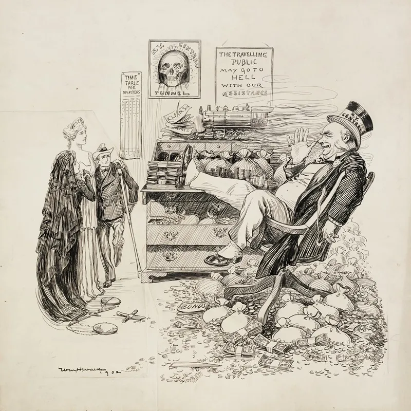 A Wealthy Man Representing N Y Central Thumbs His Nose At A Woman Representing Justice Who Supports A Widow And A Man Who Has Lost A Leg