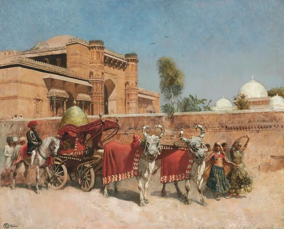 A Wedding Procession Before A Palace In Rajasthan by Edwin Lord Weeks - Canvas Print