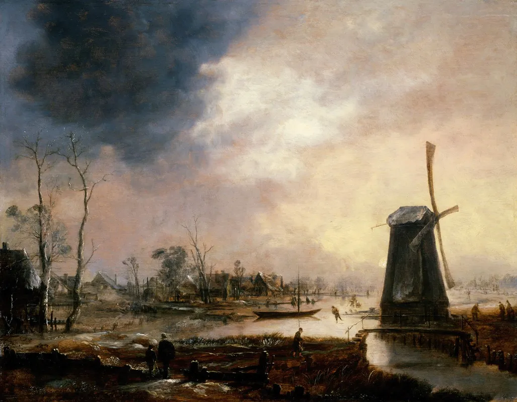 A Winter Landscape With A Windmill by Aert van der Neer - Canvas Print