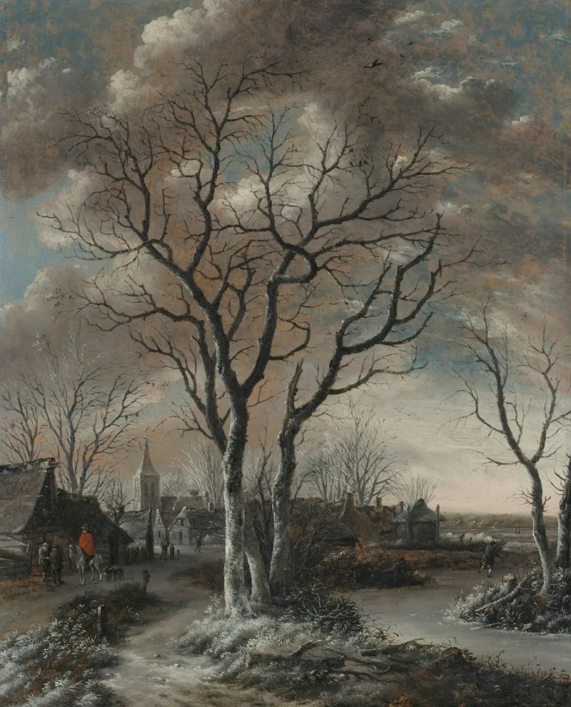 A Winter Landscape With Skaters And Other Figures Near A Village With A Church by Salomon Rombouts - Canvas Print