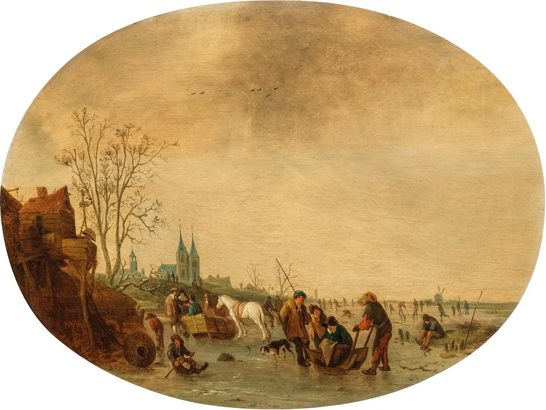 A Winter Landscape With Skaters On The Ice 3 by Isaac van Ostade - Canvas Print