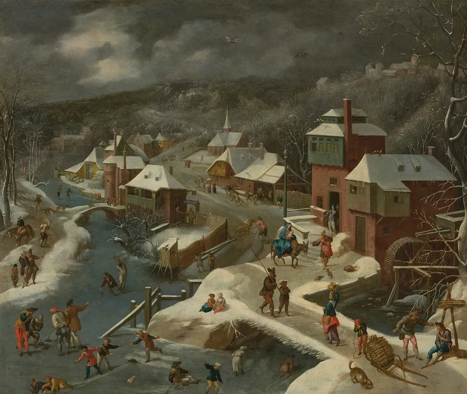 A Winter Landscape With The Flight Into Egypt by Jacob Grimmer - Canvas Print