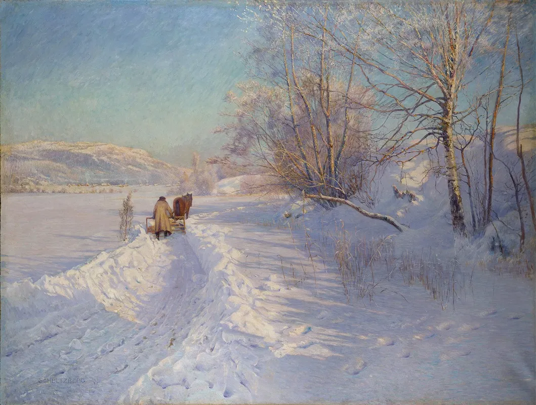 A Winter Morning After A Snowfall In Dalarna by Anshelm Schultzberg - Canvas Print