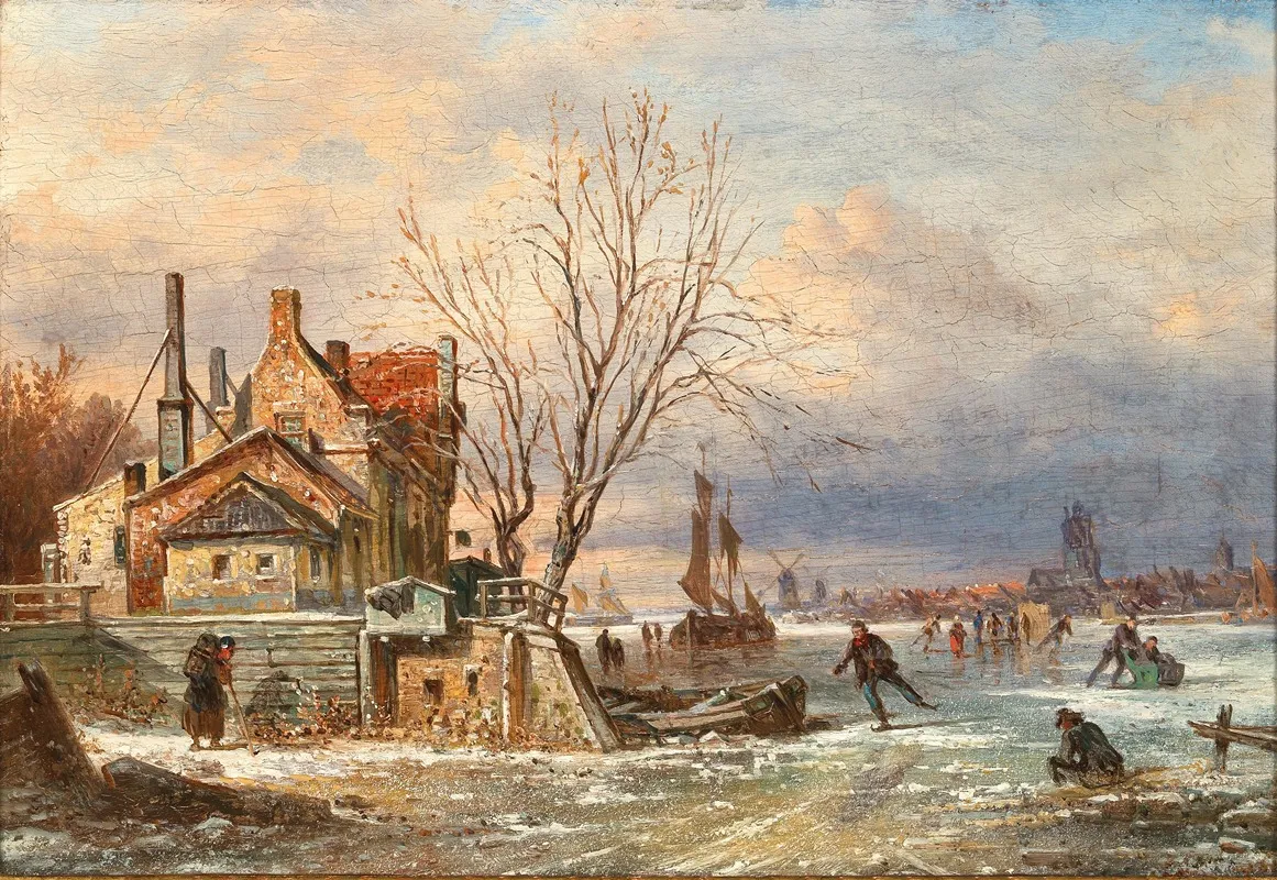 A Winter View Of The City Of Dordrecht by Elias Pieter van Bommel - Canvas Print