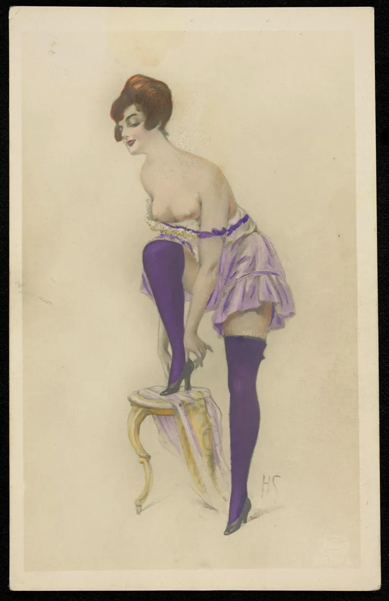A Woman In A Negligee With A Stool