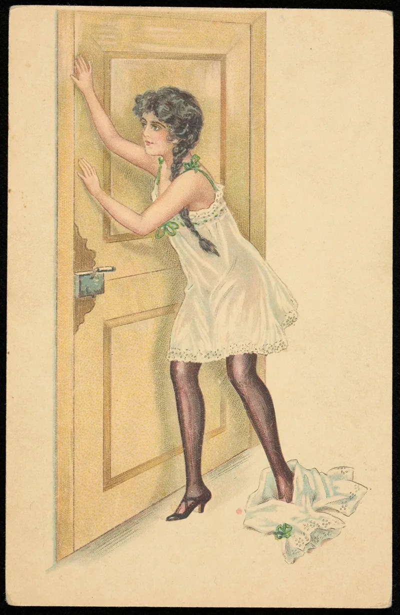 A Woman In A Negligee With The Door Closed