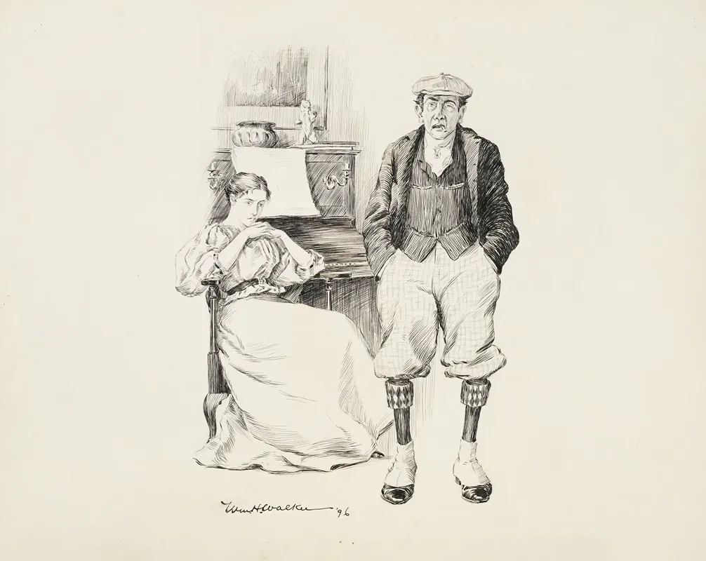 A Woman Seated At A Piano And A Standing Man Hands In His Pockets And Smoking A Cigarette