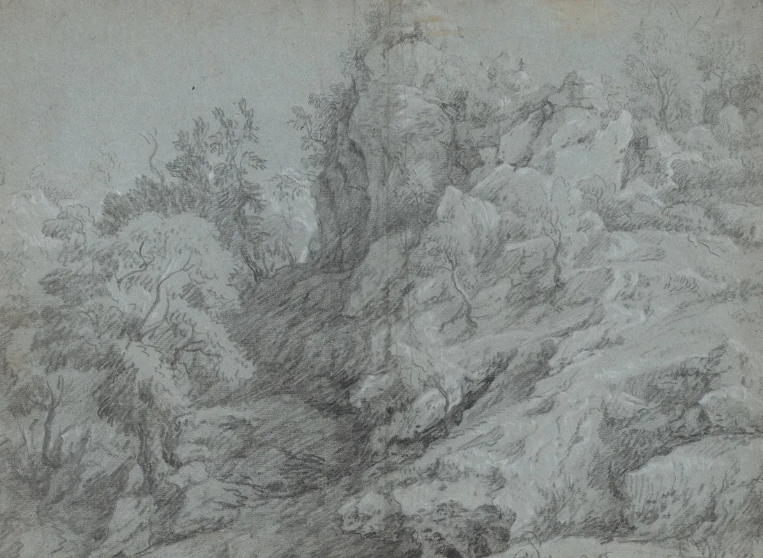 A Wooded And Rocky Landscape by Raphael Lamar West - Canvas Print