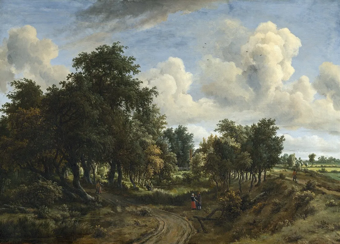 A Wooded Landscape by Meindert Hobbema - Canvas Print