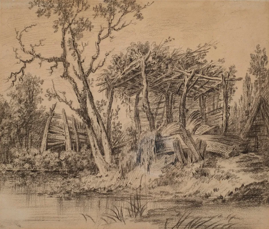 A Wooden Shelter In Picturesque Decay By A River