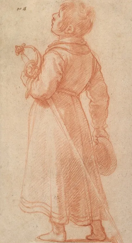 A Young Boy Seen From Behind Holding A Sword And Cap by Matteo Rosselli - Canvas Print
