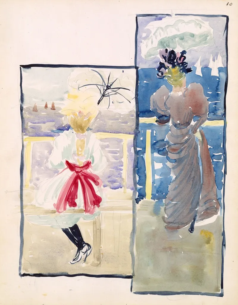 A Young Girl And A Woman Gazing Out To Sea by Maurice Prendergast - Canvas Print