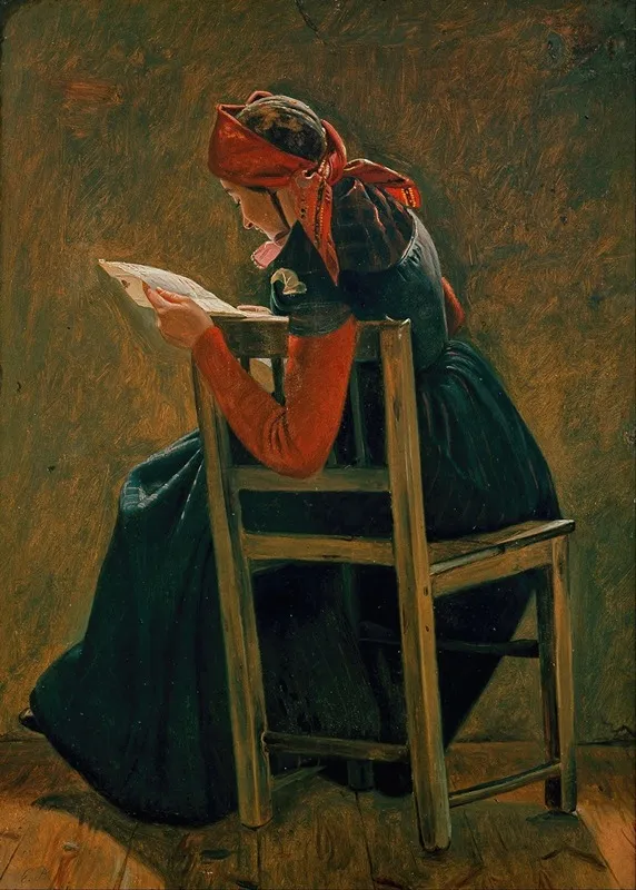 A Young Girl Frem Salling Reading Study by Christen Dalsgaard - Canvas Print