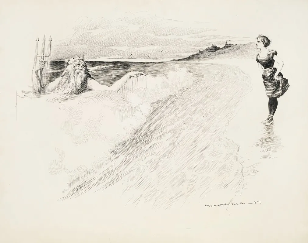 A Young Woman On The Sea Shore Talks To Neptune