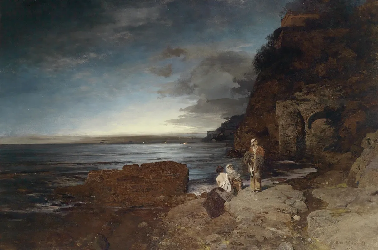 Abend An Der Kuste by Oswald Achenbach - Canvas Print