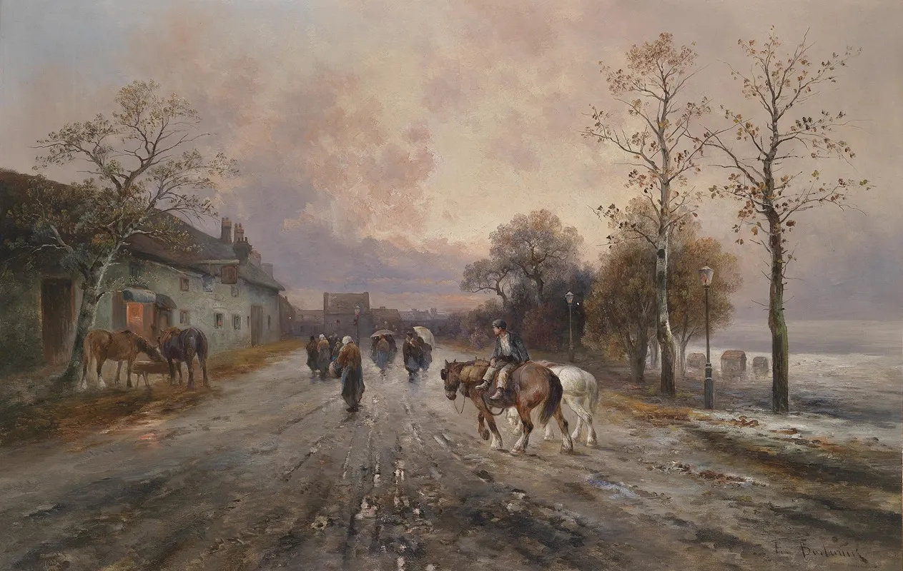 Abendstimmung Uber Einer Dorflandschaft by Emil Barbarini - Canvas Print