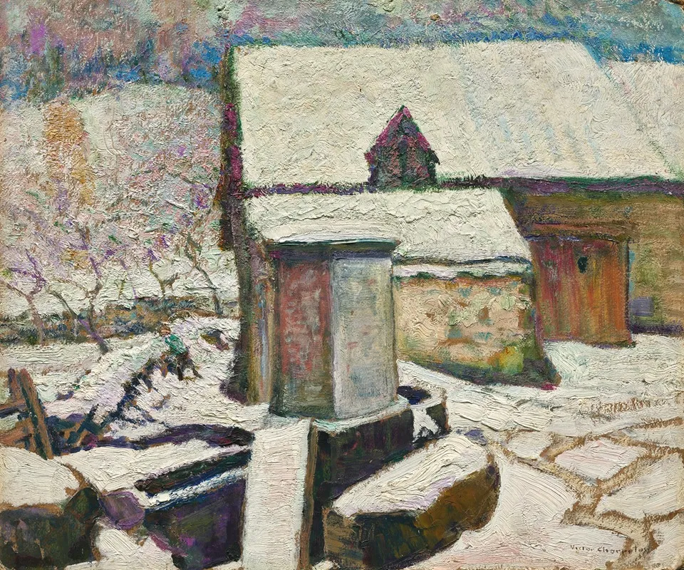 Abreuvoir En Hiver by Victor Charreton - Canvas Print