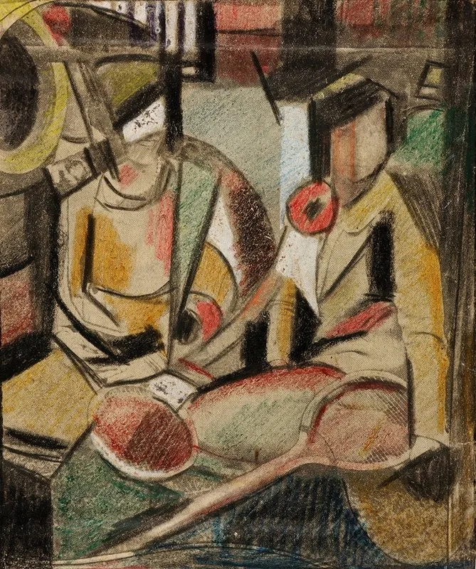 Abstract Two Women With Tennis Racquets