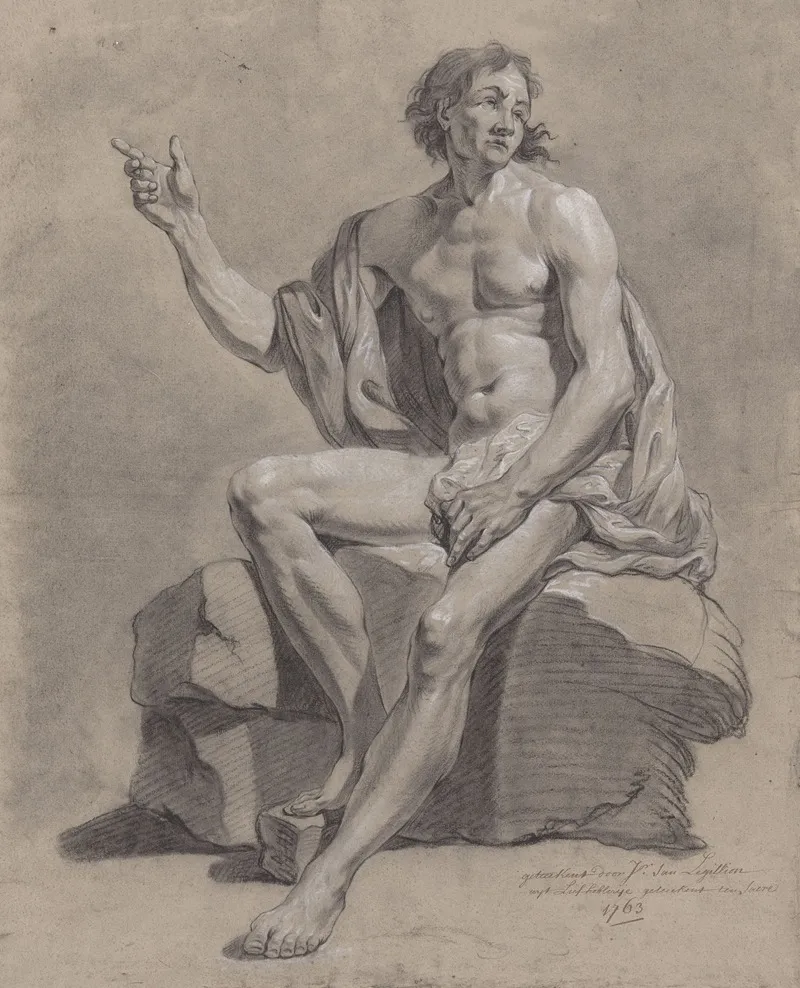 Academic Life Drawing Study Seated Nude Male
