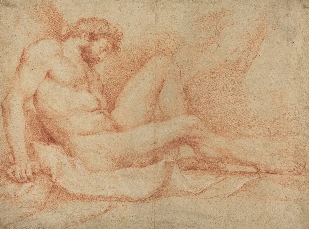 Academic Nude Study Of A Seated Male by Andrea Sacchi - Canvas Print