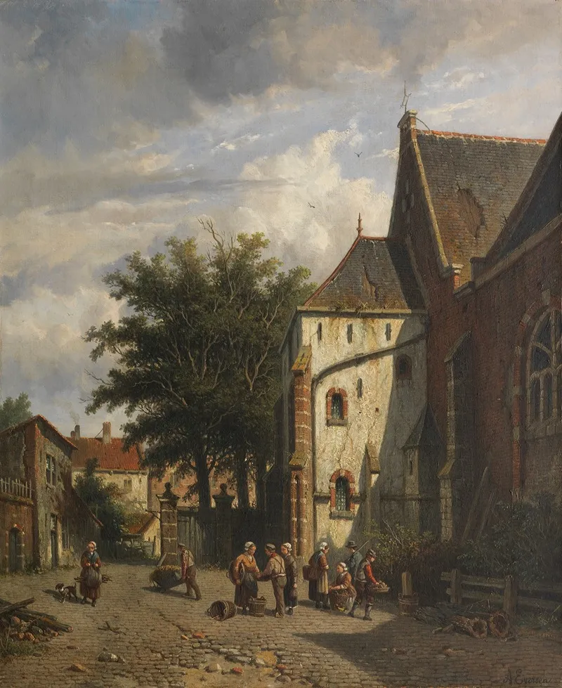 Achter De Westerkerk In Enkhuizen by Adrianus Eversen - Canvas Print