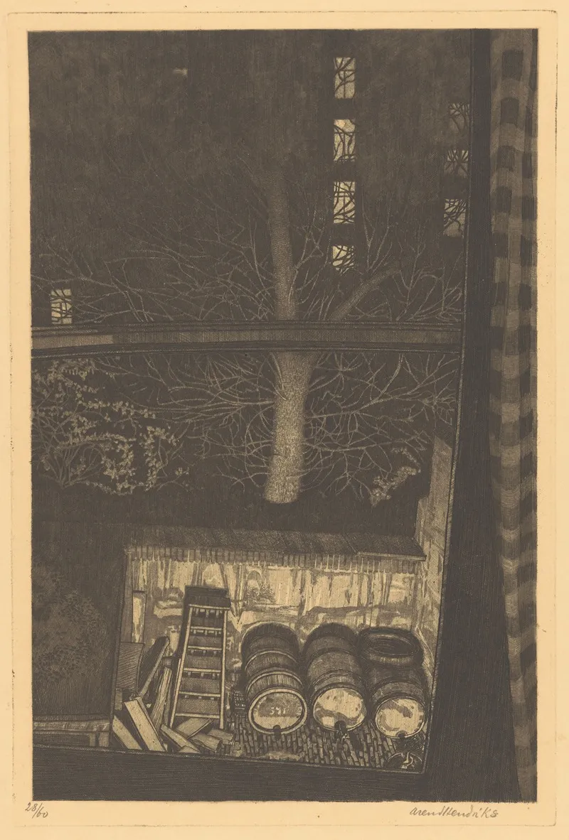 Achtertuin Bij Nacht by Arend Hendriks - Canvas Print