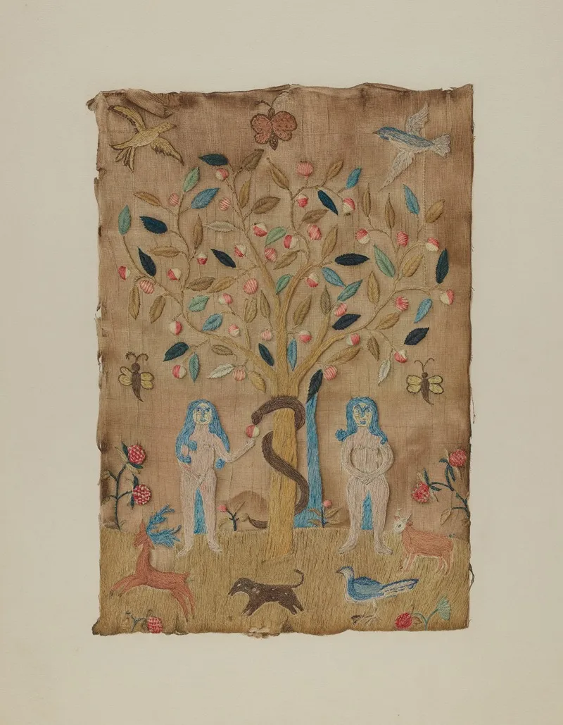 Adam Eve Embroidered Picture 2 by Martha Elliot - Canvas Print