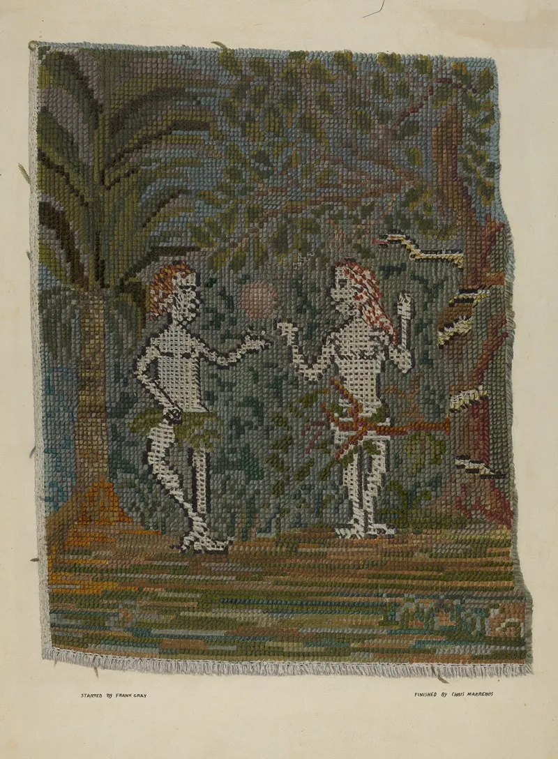 Adam Eve Embroidered Picture by Frank Gray - Canvas Print