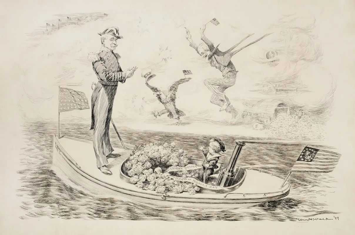 Admiral Dewey Rides In A Boat Called Life Which Is Steered By A Young Boy